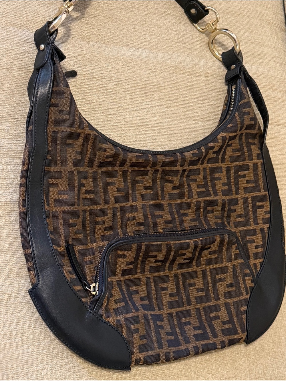 Fendi Brown and Black FF Canvas Hobo with Gold Hardware - Picture 3 of 9